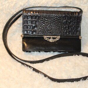 Brighton Black Croc Embossed Leather Crossbody Organizer Shoulder Bag